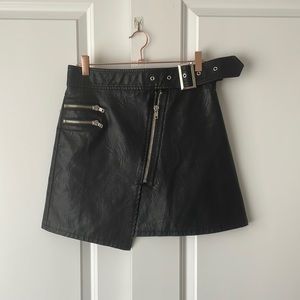 Akira Black Faux Leather Zipper Detail Mini Skirt